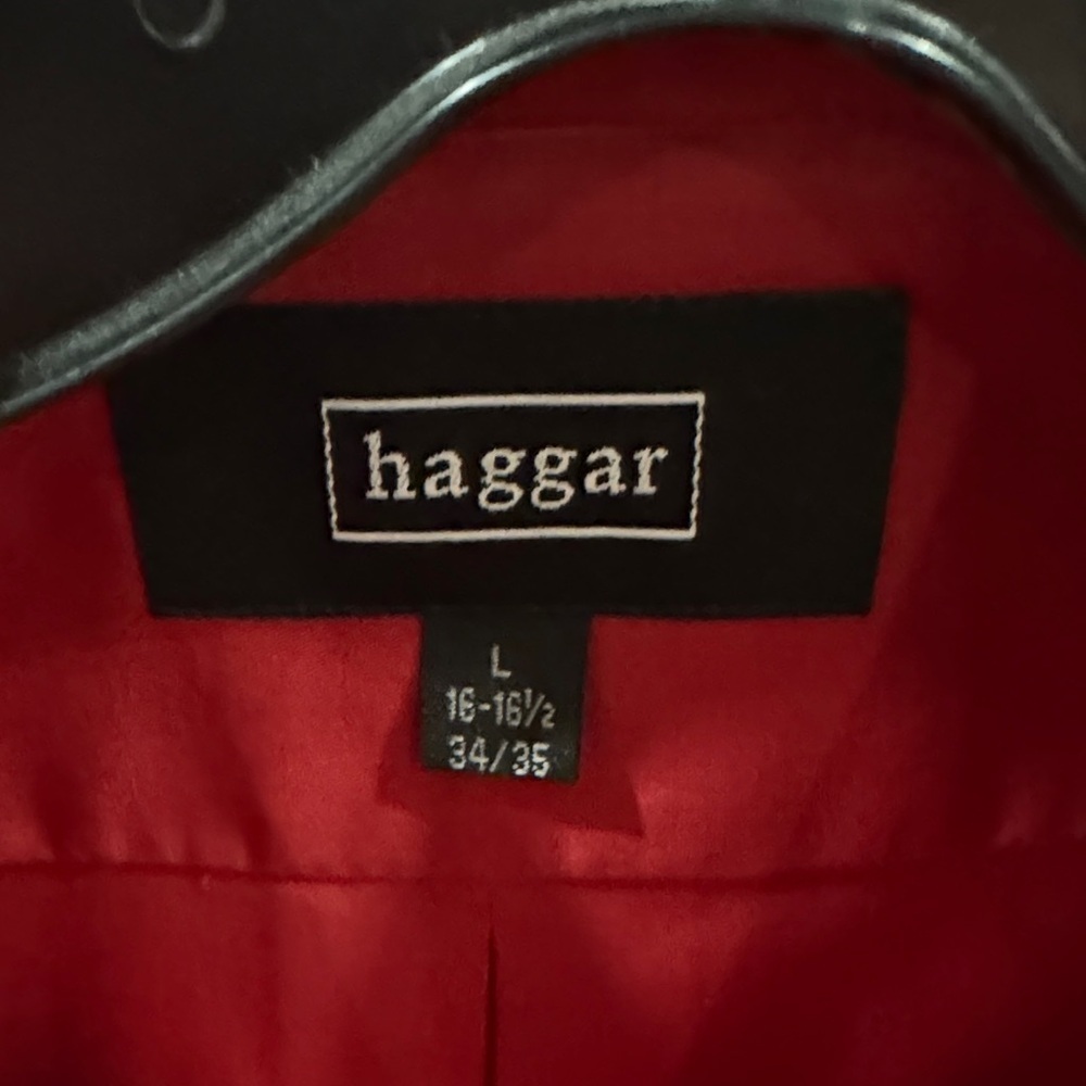 Haggar Vibrant Red Button-Up Shirt Size L (16-16.5/34/35) - Picture 2 of 3